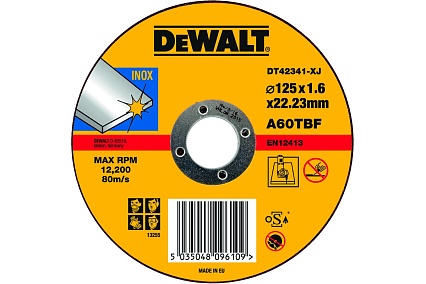 Диск отрезной по нержавеющей стали (125х22.2 мм) для УШМ DeWalt DT 42341