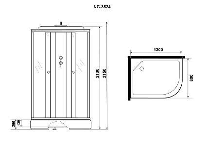 Душевая кабина Niagara Eco E120/80/26L/TN 120x80 стекло тонированное, без г/м, L