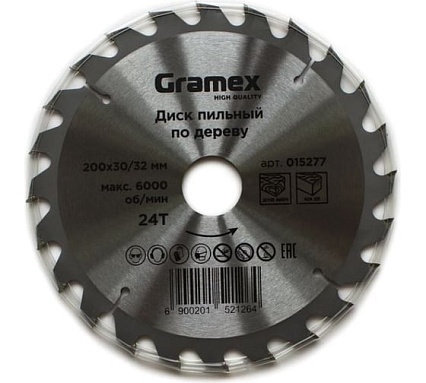 Диск пильный по дереву 200х32/30 мм, 24Т Gramex 015277