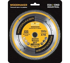 Диск пильный по дереву Woodmaker 255x30/25.4 мм, Z=100 ATB Diamond Industrial DIDD255Z100