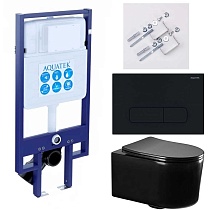 Подвесной унитаз SET Aquatek Мия-MB-017 4в1, кнопка черный матовый
