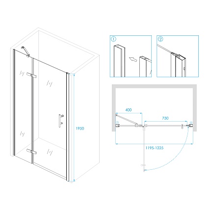 Душевая дверь RGW Passage PA-07B 120x195, прозрачное, черный, L