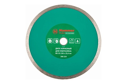 Диск алмазный сплошной по керамограниту Flex 206-224 ВD CG (230x2.2x25.4 мм) Hammer 310206