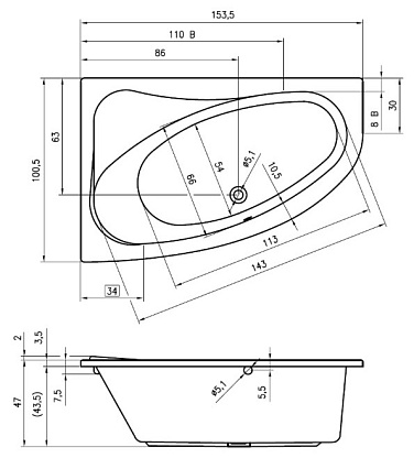 Акриловая ванна Riho Lyra 153x100 L B022001005