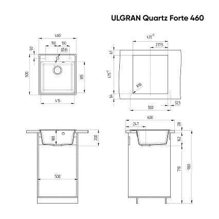Кухонная мойка Ulgran Quartz Forte 460-04 46 см платина