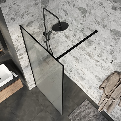Душевая перегородка Niagara Nova NG-781-10BLACK 100x200 эффект битого стекла, профиль черный матовый