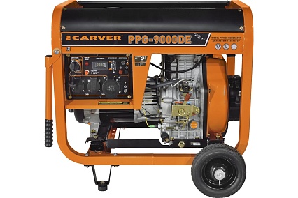 Генератор Carver PPG- 9000DE дизель LT-192FD, 7,0/7,5кВт, 220В, бак12.5л, э/старт, колеса, медь 01.020.00024