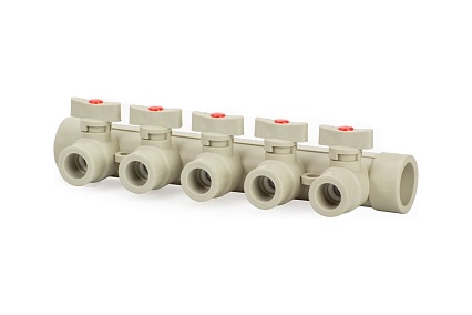 Коллектор с шаровыми кранами Lammin ppr 32x5 18/1 серый Lm31081005032G