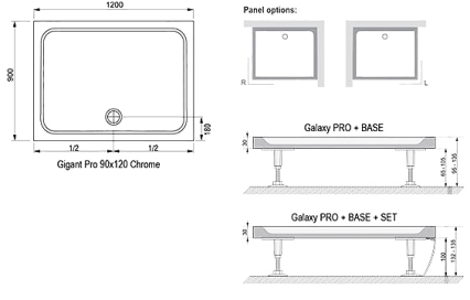 Поддон для душа Ravak Gigant Pro Chrome 120x90