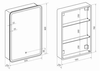 Зеркальный шкаф Континент Elliott LED 60x80 с подсветкой, правый МВК018