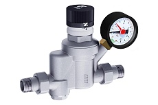 Редуктор с фильтром FAR хромированный, 1/2&quot;, НР-НР, с визуализацией давления, с манометром, 600 мкм FA 2883 12