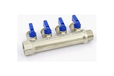 Коллектор Tiemme НВ, 3/4&quot;, 4х1/2&quot;х16, Н 36 мм, никелированный, с кранами 1820049/1824N160404