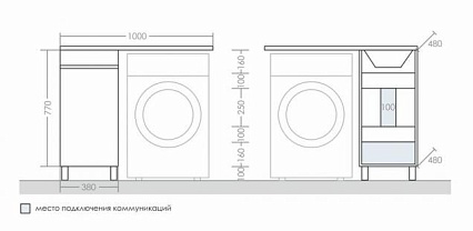 Тумба с раковиной Санта Марс 100 см (рак.Лидер 100см) напольная, белый