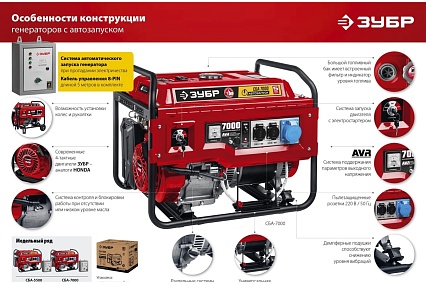 Бензиновый генератор Зубр с автозапуском 7000 Вт СБА-7000