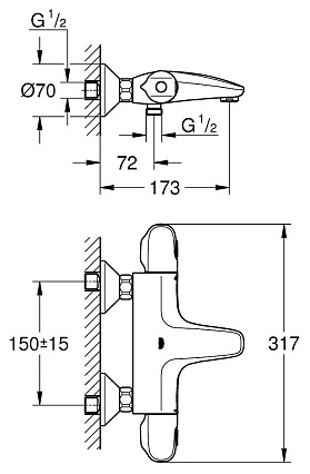 Смеситель для ванны Grohe Grohtherm 1000 34155003 термостат