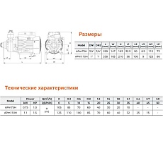 Вихревой насос LEO APm 110 H, 1.1 кВт, 220В, Qmax. 2,7 m3h, Hmax. 125 m 1942