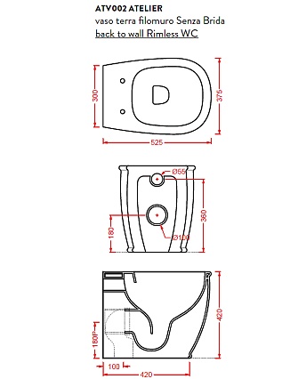 Приставной унитаз Artceram Atelier ATV002 05 00 безободковый, белый матовый