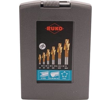 Набор цековок 180 градусов, М3-M10, HSS-TiN, DIN373, 6 шт RUKO 102450TRO