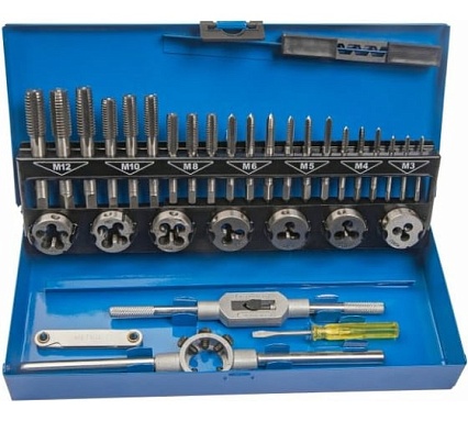 Набор метчиков и плашек SDW TOOLS 32 предметов, M3-M12, металл кейс ta00302
