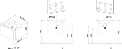 Тумба с раковиной Ravak 10° 55 см L темный орех