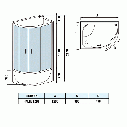 Душевая кабина WeltWasser Halle 1201 120x90 хром, прозрачное, R