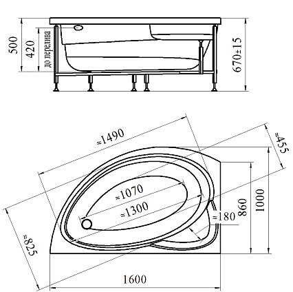 Акриловая ванна Ваннеса Модерна 160х100 см R
