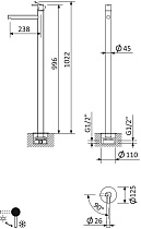 Напольный смеситель Cezares Leaf LEAF-TVP-L-01-W0 с тонкой ручкой, хром