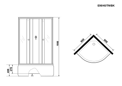 Душевая кабина Niagara Eco E90/40/TN/BK 90x90 стекло тонированное, без крыши и г/м