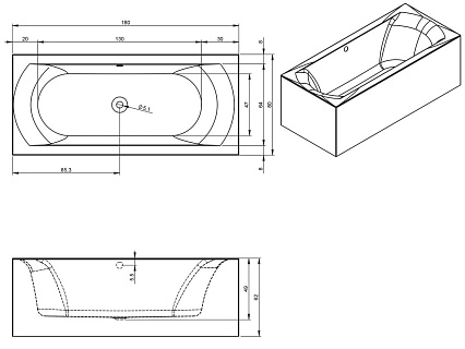 Акриловая ванна Riho Linares Plug&Play 180x80 L/R с монолитной панелью