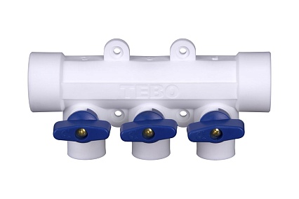 Коллектор с синими ручками TEBO PPR 32x20 3 выхода 030091212