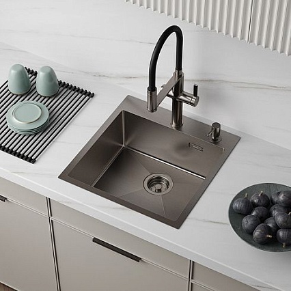 Кухонная мойка Iddis Haze врезной монтаж, нержавеющая сталь, графит, 49х51х20 см, HAZ49GMi77