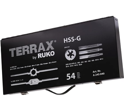Резьбонарезной набор Terrax by RUKO M3-M20 HSS-G, 54шт A245040