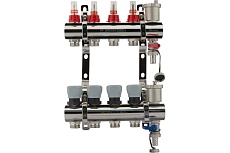 Коллекторная группа PROFACTOR латунь, с расходомерами, в сборе, 1х4 выхода 3/4 EK PF MB 802.4