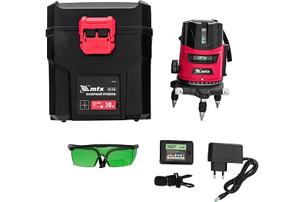 Лазерный уровень MTX crl-30g, 30 м, зеленый луч, акк. li 2400 mah, резьба 5/8" 35036