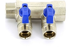 Коллектор Tiemme 2 отвода, с шаровыми клапанами 1х1/2&quot;(16) (никель) 1820010 / 1832N160402