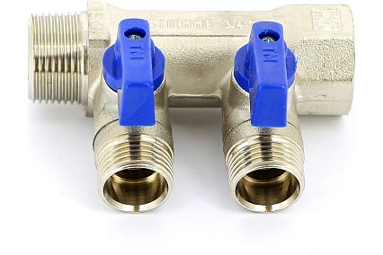 Коллектор Tiemme 2 отвода, с шаровыми клапанами 1х1/2"(16) (никель) 1820010 / 1832N160402