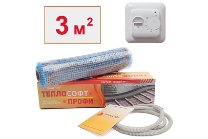 Нагревательный мат ТеплоСофт Профи 3м.кв. 450Вт с терморегулятором 3450