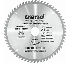 Пильный диск 210 мм, 60 зубьев для аккумуляторной пилы Trend CSB/21060TC