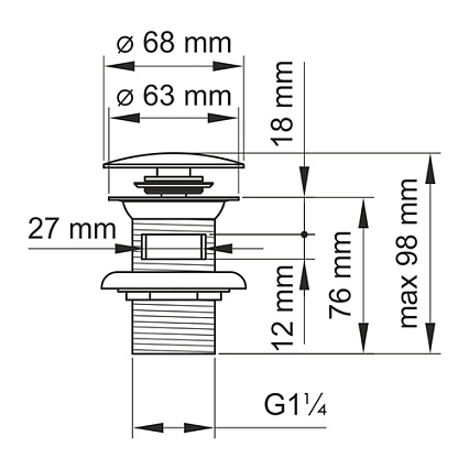 Донный клапан WasserKRAFT A080 Push-up, черный