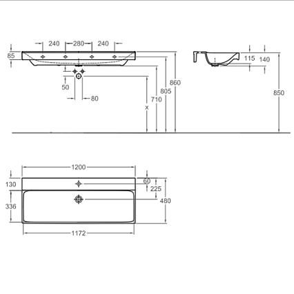 Раковина Geberit Xeno² 120 см 500.551.01.1