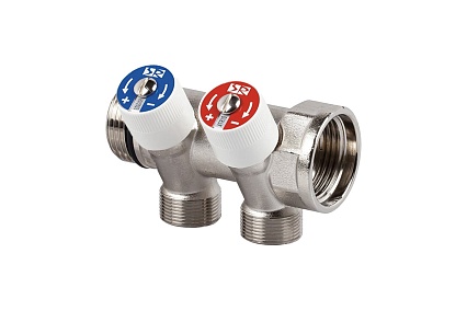 Распределительный коллектор со встроенными клапанами SR Rubinetterie 3/4"х1/2", на 2 выхода 0054-2000N200