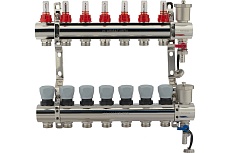 Коллекторная группа PROFACTOR латунь, с расходомерами, в сборе, 1х7 выходов 3/4 ЕК PF MB 802.7