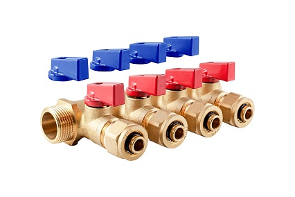 Коллектор с шаровыми кранами PROFACTOR в/н 3/4" х 4 вых 16 цанга PF MVP 266.4