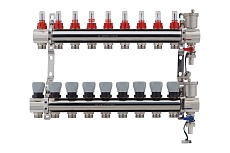 Коллекторная группа PROFACTOR латунь, с расходомерами, в сборе, 1х9 выходов 3/4 ЕК PF MB 802.9