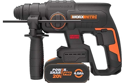 Аккумуляторный бесщеточный перфоратор Worx 20В, 4Ач x1, ЗУ 2А, кейс WX381