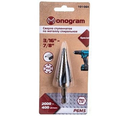 Сверло ступенчатое Special (3/16" - 7/8"; 12 ступеней; Р6М5) MONOGRAM 101-064