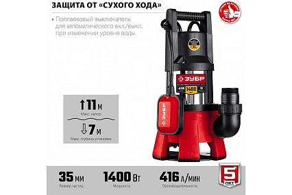 Дренажный насос для грязной воды Зубр НПГ-М3-1400-С