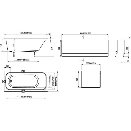 Фронтальная панель Ravak Chrome 150 см