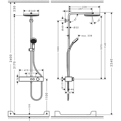 Душевая стойка Hansgrohe Pulsify S Showerpipe 260 1jet 24220000 хром