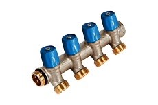 Коллектор Henco VBS с синими вентилями, 3/4" НР под евроконус, 3/4" - 4xEK VBS050504-BL